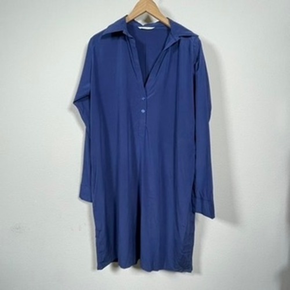 Deepa Dosaja Shirt Dress Womens XL Royal Blue Long Sleeve Silk-Like Minimalist